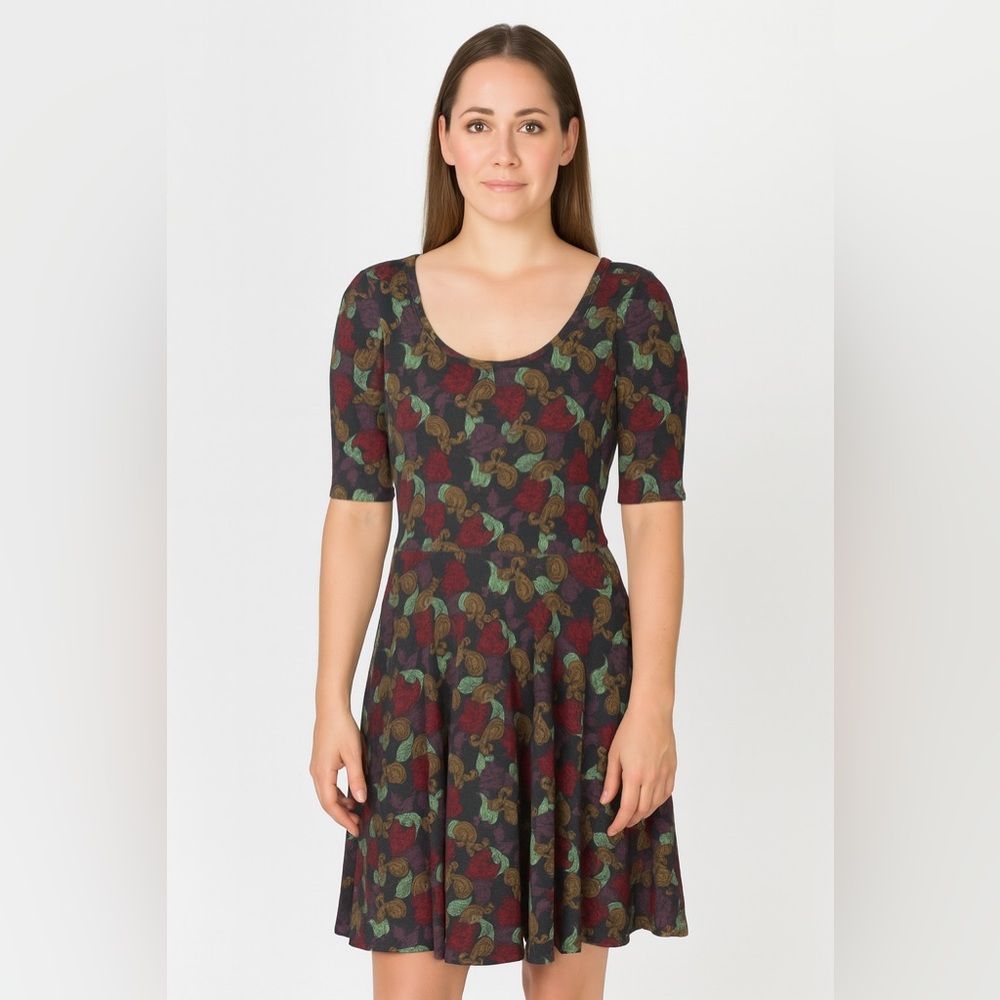 🆕 midi dress A line fit & flare flattering dress black paisley xs size 2-4
